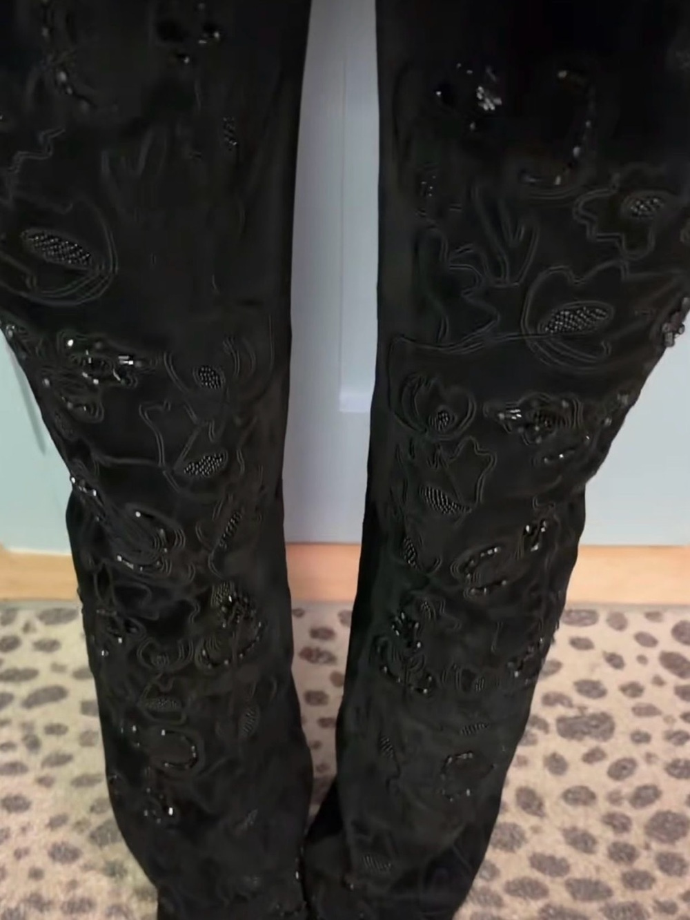 Bebe black vintage suede embellished low rise bootcut flare pants